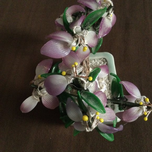 Vintage Chinese glass bonsai tree celadon bowl small modified home decor - Picture 3 of 7